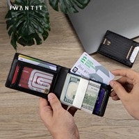 Dompet tepi besi warna kustom pria, kantung kartu lipat dua serat karbon klip uang Vertikal Horizontal untuk lelaki