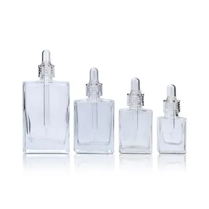 Luxe Lege Parfum Etherische Olie 30Ml 50Ml 100Ml Vierkante Rechthoek Glazen Druppelfles Met Doorzichtig Rubberen Deksel