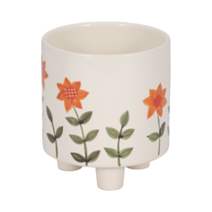 Vaso da fiori decorativo con piedini, dipinto a mano con motivi floreali, per piante da interno, moderno fioriera in resina - Product Image 3