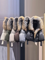 Janveny 2026 Nouvelle Veste d'Hiver pour Femme à Capuche en Duvet, Col en Véritable Fourrure de Renard, Doudoune en Duvet d'Oie, Parka Chaude et Épaisse en Fourrure Moelleuse