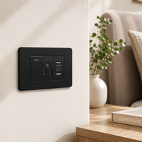 Prise murale noire standard US/Mexique 20A à 5 prises avec USB Type-C 20W à charge rapide, interrupteur d'alimentation universel SDK