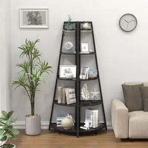 5-tier Corner Shelf Bookcase Standing Shelf Corner Bookcase For Displaying Plant Flowers Storage Shelf Black