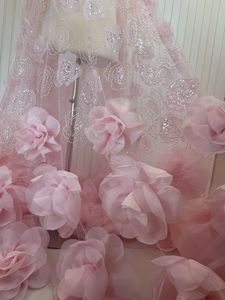 Terbaru manik-manik mawar merah muda dengan Ruffle gaun bunga Haute mewah gaun jala kain renda - Product Image 4