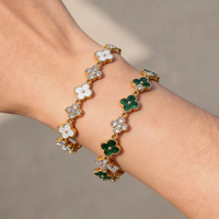 Bracelet chaîne tennis trèfle en zircon avec coque en acier inoxydable 316L, plaqué or 18 carats, pour femme, avec pierres naturelles, vente en gros