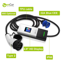 Hot Sale IEC62196 32A Einphasiges mobiles 7KW EV-Ladegerät Tragbare bewegliche Ladestation Typ 2 / GB / T1 mit blauem CEE-Stecker