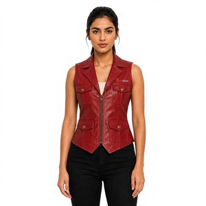 Tiierwear Women's <b>Black</b> PU Leather Waterproof Windproof Breathable Eco-Friendly Casual Moto <b>Vest</b> Zipper Closure Notched Collar - Product Image 1