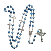 Chapelet Miraculeux Catholique avec Perles Bleues de 8 mm, Croix et Cinq Dizaines, Crucifix Unique, en Plastique