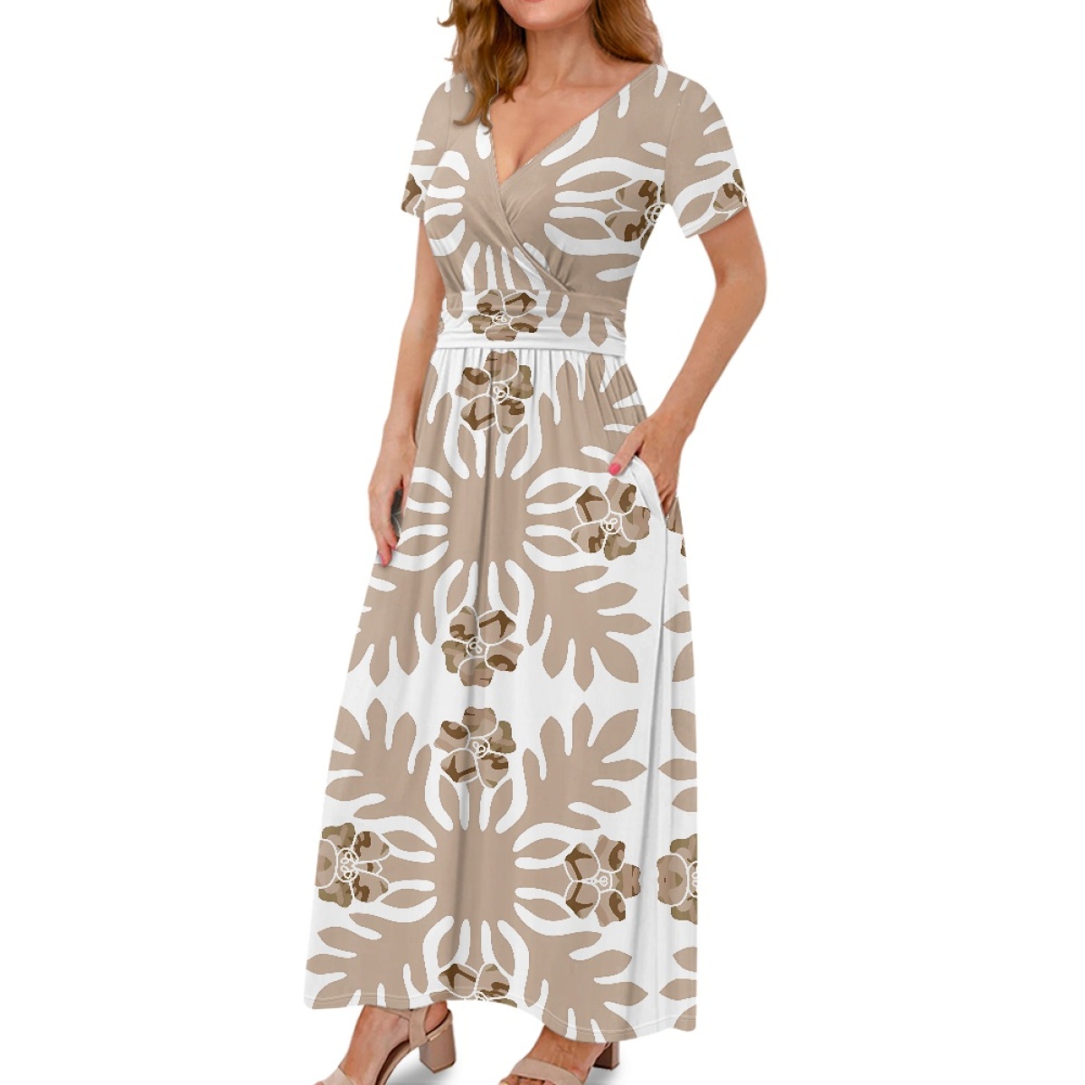 Wholesale High Quality Polynesian Tribal White Floral Women's Casual Long  Dresses Women Lady Elegant Short Sleeve Maxi Dresses| Alibaba.com