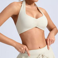 Haut de sport de haute qualité à col licou, ultra-léger, avec ceinture à la taille et soutien-gorge intégré à bonnets couvrants, pour le yoga et les loisirs, ajusté et antichoc