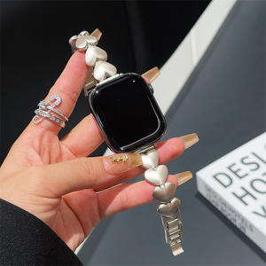 Apple <b>Watch</b> Heart Shape Metal Band 20mm Silver Bangle Strap for <b>Women</b> <b>Smart</b> <b>Watch</b> Bands - Product Image 1