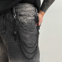 Chaîne de taille et accessoire pour portefeuille et ceinture pour homme, en acier inoxydable foncé, style gothique punk, avec croix et crâne, motif lune, détachable