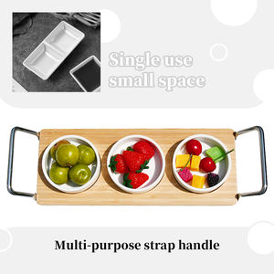 Plateau de service en bambou Plateau de relish avec 3 bols en céramique et poignées en acier inoxydable - Product Image 6