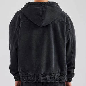 Black Kapuze Vintage in <span class=keywords><strong>Denim</strong></span> giacca con cappuccio con tasca anteriore oversize felpa da uomo Casual con Zip per uomo - Product Image 3