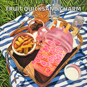 Kreative öl gefüllte Frucht simulation Schlüssel bund Niedliche Milch Tee tasse Beutel Ornamente UV-bedruckte PVC-Legierung Kunststoff aus Kristall - Product Image 3