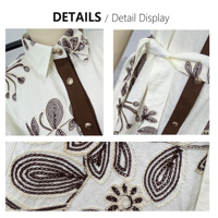 Robe chemise longue brodée motif cachemire blanc et marron pour femme, à manches courtes, col contrastant, ceinture intégrée, vente en gros OEM ODM