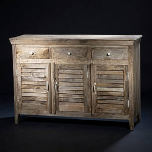 Buffet en bois à 3 panneaux avec 3 tiroirs, design rustique pour salon, salle à manger, meubles de maison - Product Image 1