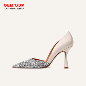 Zapatos de tacón alto de lujo elegantes de piel de ciervo OEM personalizados con punta metálica, lentejuelas, sin plataforma, para mujer, con soporte de arco, transpirables, para fiesta de verano - Product Image 1