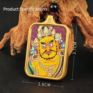 Colgante Thangka del Buda Guardián del Zodiaco - Tara Verde Zhaxi Lamu Jambhala Amarillo con Incrustaciones <span class=keywords><strong>de</strong></span> Cinabrio y Oro - Product Image 3
