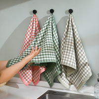 Serviette de toilette double face en coton à carreaux, multicolore, sans peluches, douce pour la peau, avec surface gaufrée en gaze