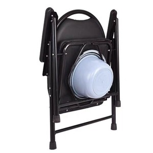 Chaise de toilette pliable avec seau, commode portable en acier inoxydable pour personnes âgées, usage domestique - Product Image 1