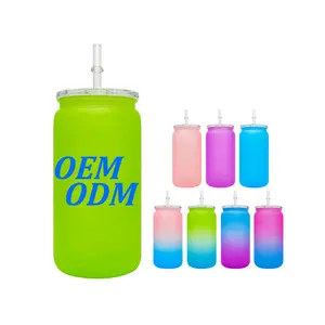 Customized UV 3D printing logo design Elegant Shaped Drinking Glasses 16oz gradient colored plastic can with PP lids and straw
