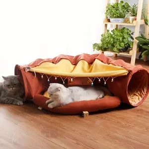 Pet Products Indoor Multifunctional Soft Breathable Calming Sleeping Tunnel Cat House With Removable