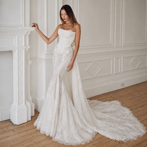 Abito da sposa a sirena 2 in 1 con spalle scoperte, maniche a campana, corsetto trasparente, pizzo floreale 3D, taglie forti, personalizzabile, all'ingrosso - Product Image 4