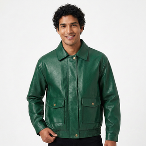 Veste bomber en cuir véritable pour homme, marron, col rabattu, haute qualité, veste en simili cuir rouge pour l'hiver - Product Image 3
