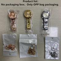 Ensemble 6 Pièces Montre à Quartz de Luxe Or Rose pour Femme Bague Collier Boucles d'Oreilles Strass Tendance Décontracté Montres Bracelets pour Dames