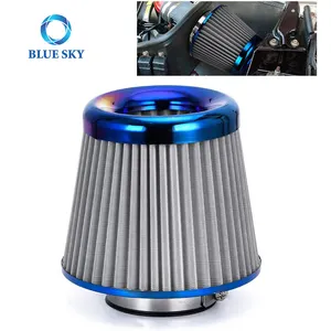 Filtro de ar personalizado de 76mm 3 polegadas, filtro de aço inoxidável azul de alta fluxo modificado