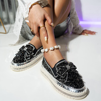 Nouveauté 2026 : Mocassins plats à enfiler pour femmes, style décontracté, plateforme à semelle épaisse, bout fermé, avec paillettes et nœuds, chaussures de marche pour étudiantes