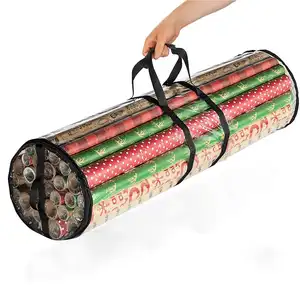 Heavy Duty Clear PVC Christmas Closet Gift Wrap Embrulho Saco De Armazenamento De Papel Organizador Container Fits Papers 40 Polegada Longo 20 Rolls
