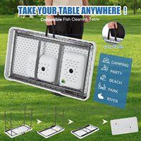 Table de camping en plein air pliante en plastique deux éviers pour le nettoyage du poisson