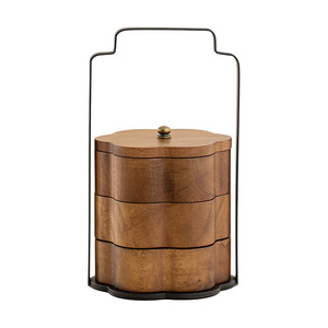 Conteneur alimentaire en bois de noyer en forme de fleur, boîte de rangement portable de 1 à 3l pour collations, fruits secs, rangement décoratif - Product Image 5