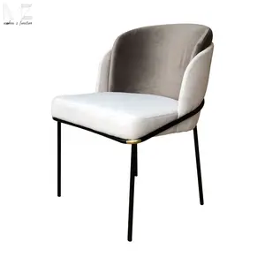 Lüks tasarım restoran mavi kadife tasarımcı Metal bacak yemek sandalyesi Modern kumaş yemek sandalyeleri