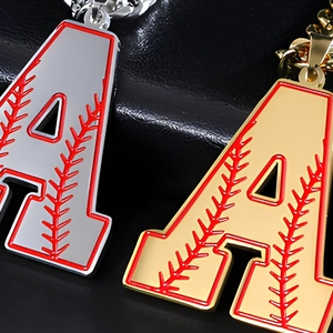 Collana con Ciondolo a Forma di <span class=keywords><strong>Lettera</strong></span> Iniziale 'A' in Acciaio Inossidabile con Design a Cucitura Rossa, Accessorio di Moda Unisex - Product Image 6