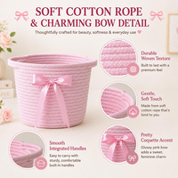 Panier de rangement rose en corde de coton tressée avec poignées, panier pliable portable pour chambre à coucher, buanderie, décoration intérieure