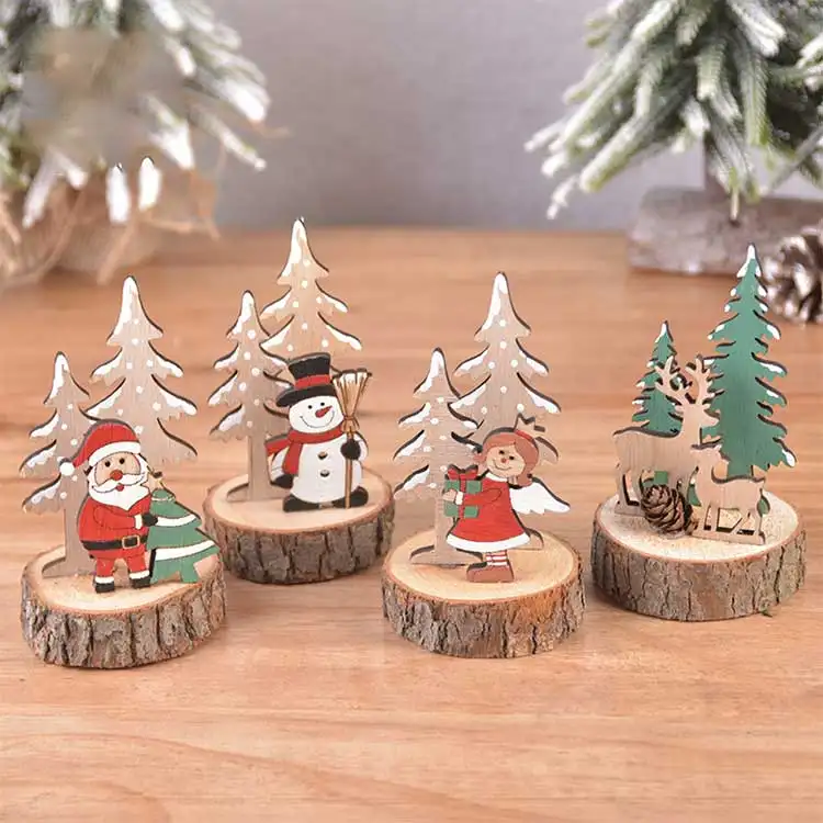 2023 Navidadギフトクリスマスデスクトップデコレーション木製クリスマスツリーサンタクロースギフト装飾品