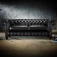 Europäisches Traditionelles Chesterfield Echtleder Dreisitzer-Sofa-Set für Wohnzimmer, Villa & Lager
