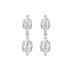 <span class=keywords><strong>Orecchini</strong></span> Pendenti Doppio Marquise in Moissanite Placcati <span class=keywords><strong>Oro</strong></span> <span class=keywords><strong>Bianco</strong></span> 18K, Argento S925 Ipoallergenico Resistente all'Ossidazione, Tendenza Donna Quotidiana - Product Image 2