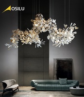 En céramique feuille de ginkgo villa duplex bâtiment lustre lumière tous cuivre acier salon hall hall de l'hôtel lustre personnalisé