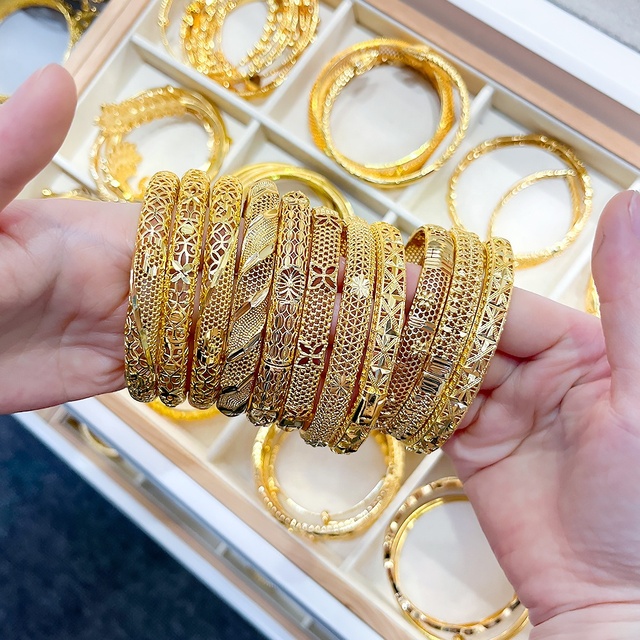 Hot Sale Dubai Arabic 24K Gold Plated Bracelets Copper Bangles Fashion Jewelry Gold Plated Bangles for Women