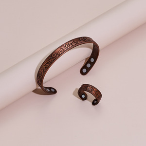 Vintage Flower Copper <b>Bracelet</b> <b>Set</b> Adjustable Unisex Magnetic Jewelry Gift - Product Image 4