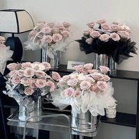 Seau à fleurs rond en carton laminé argenté, deux pièces, effet miroir brillant, pour l'insertion de fleurs fraîches de Jinhua, vente en gros