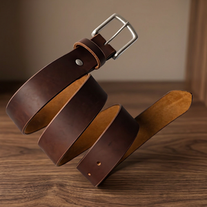 Cinturón de Cuero Genuino Estilo Formal Vintage BS INTERNATIONAL, Hebilla de Acero, Longitud Personalizable, Resistente, Duradero y Ecológico - Product Image 1