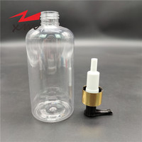 Flacon pompe cylindrique en PET transparent de luxe avec col en aluminium doré, contenant cosmétique vide pour gel douche, lotion, savon liquide, recharge