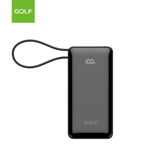 GOLF Wholesale Lithium Power Pack LCD Display Mini Size PD 20 Fast Charging Portable Built In Cable 10000mAh Power Bank