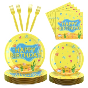 Bộ đồ ăn dùng một lần trang trí tiệc sinh nhật Thế giới dưới nước màu vàng hiện đại - Product Image 5