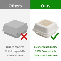 Boîte d'emballage personnalisée en bagasse compostable avec fenêtre, micro-ondable, robuste et recyclable, type bento pour restaurants et restauration rapide