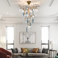 Lustre moderne de luxe en cuivre, éclairage décoratif en forme de branche, lampe en cristal haut de gamme, luminaires suspendus pour mariage et villa